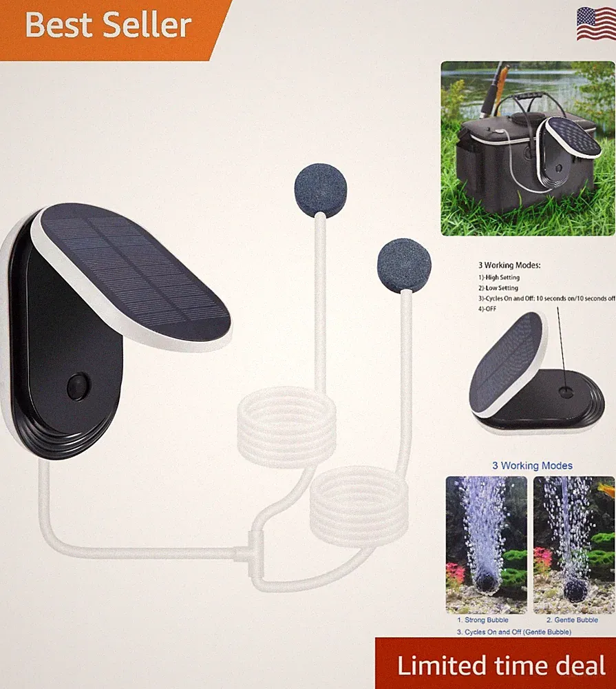 Compact Solar Air Pump for Fishing Ponds - USB Rechargeable, Quiet 0.9L/min Flow