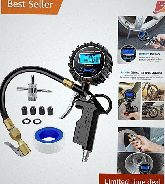 Digital Tire Inflator Gauge 250 PSI Heavy Duty Steel Brass Air Chuck Accessories