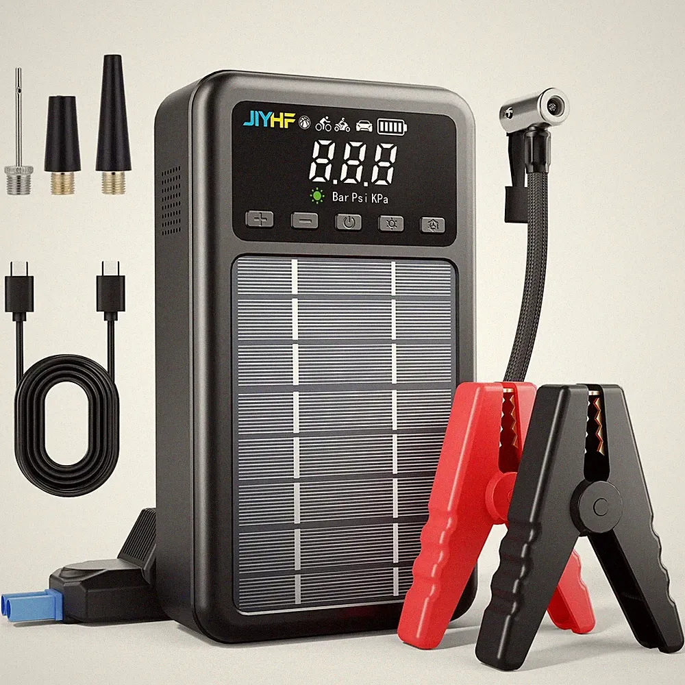 JIYHF 20000MAH JUMP STARTER AIR COMPRESSOR 150PSI TIRE INFLATOR-12V - BLACK