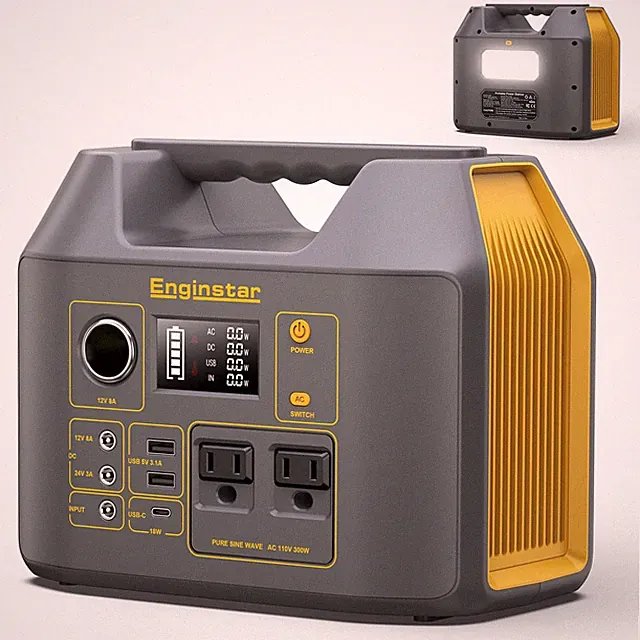 Portable Power Station 300W Solar Generator 110V 296Wh Power Bank Two Pure Si...