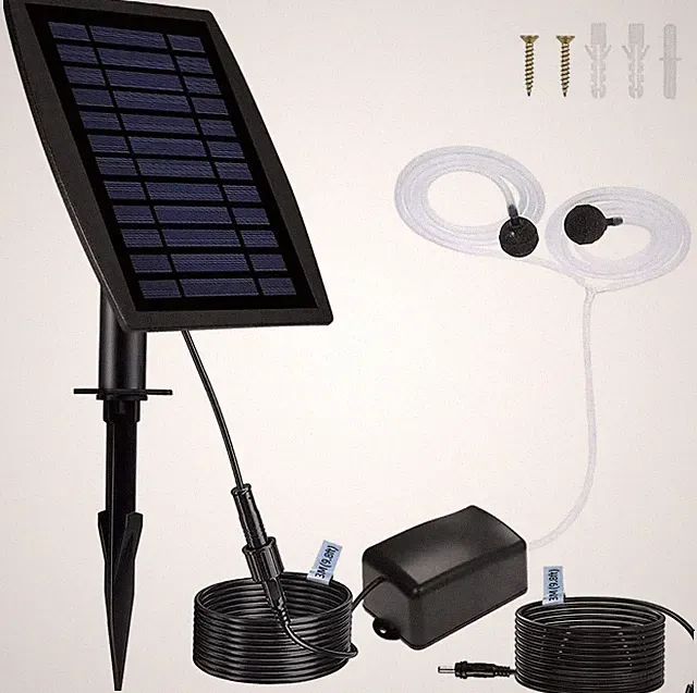 Solar Air Pump for Fish Pond, 10 + 10 Ft Extension Cable, 20 Hours Output,3 Mode