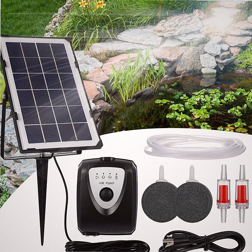 Solar Powered Air Pump Fish Tank Aerator Oxygenation Device Indoor Pond Air Pump